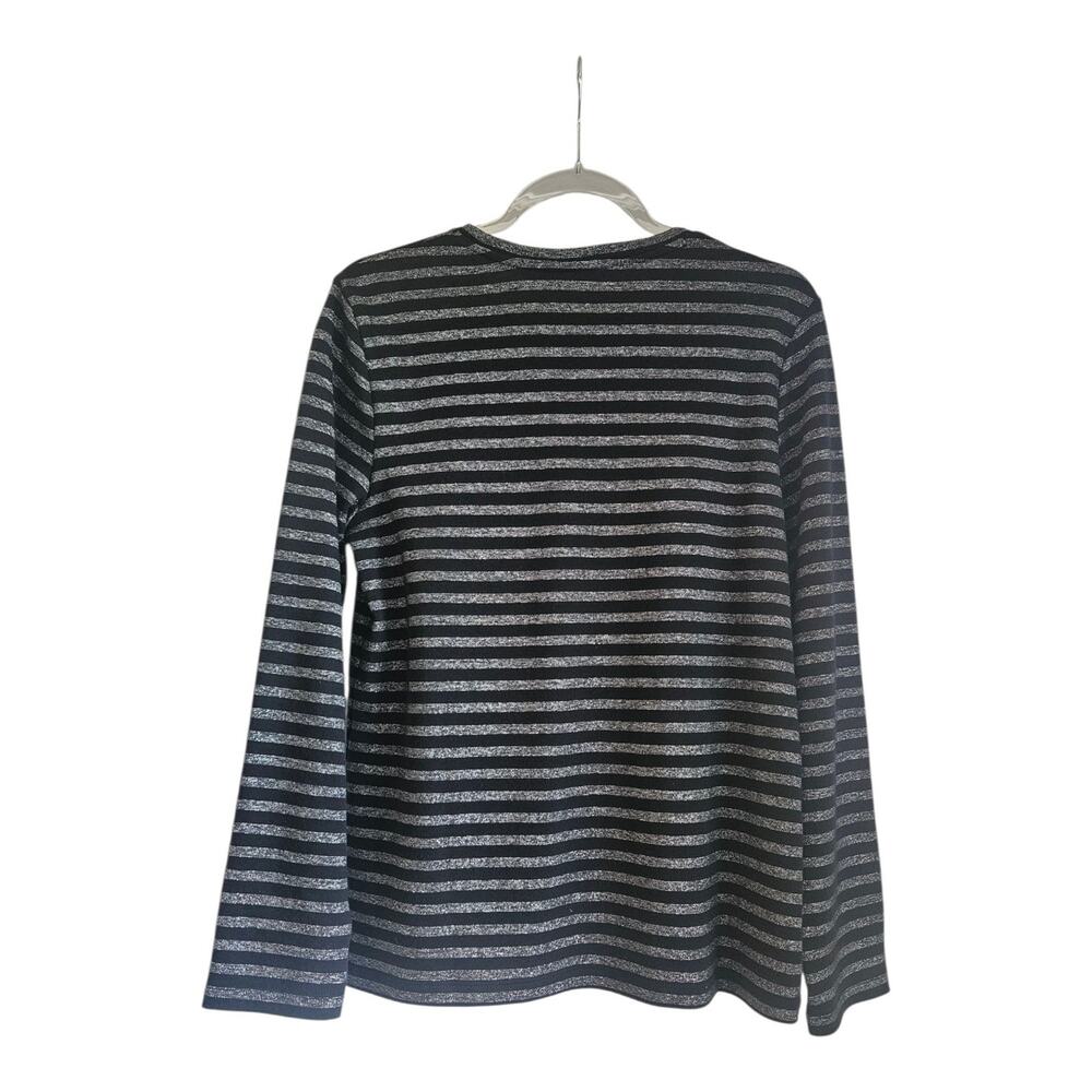 Laura Scott Metallic Silver & Black Stripe Lightweight Top L/S Womens M Stretch - Picture 2 of 8